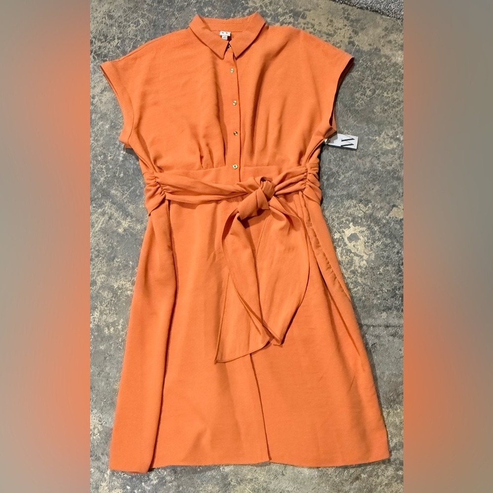 Worthington Women’s 3X Cap Sleeve Orange Midi Dress With Tie Sash - NWT